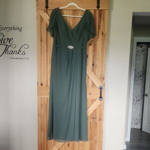 Azazie Marianne Eucalyptus Sheath V-Neck Pleated Chiffon Dress